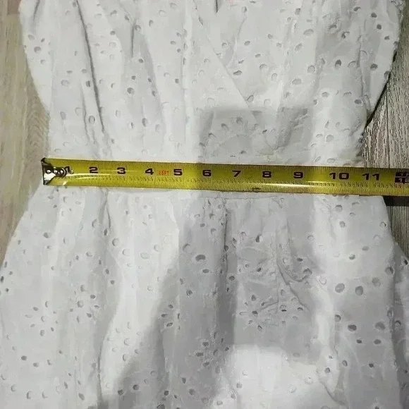 Japna Women's Sleeveless Elastic Waist Ruffle Lined Eyelet Dress White Medium - Picture 4 of 7